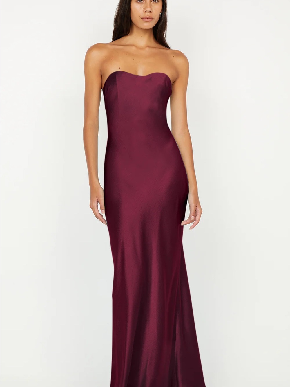 Bec & Bridge Strapless Burgundy Satin Gown NWT